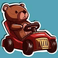 digitale arte di un' Marrone orsacchiotto orso guida un' rosso giocattolo macchina. autista ripieno animale vettore nel un automobile eccesso di velocità.