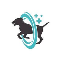 cane silhouette e Salute cerchio per veterinario clinica logo vettore