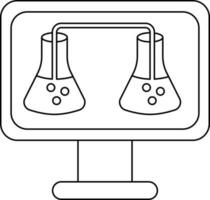 piatto stile liquido erlenmeyer fiaschi nel tenere sotto controllo schermo linea icona per ricerca laboratorio. vettore