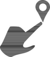 silhouette stile di carta geografica perno con mano icona per Posizione. vettore