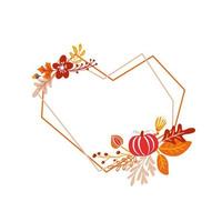 cornice vettoriale autunno bouquet ghirlanda cuore. foglie d'arancio, bacche e zucca isolati su sfondo bianco. perfetto per le vacanze stagionali, il giorno del ringraziamento