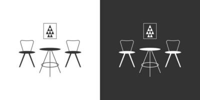 tavolo e sedie icona. vettore mobilia icona. interno piatto icona. nero e bianca design.