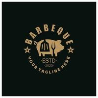 semplice barbecue Vintage ▾ caldo griglia, con attraversato fiamme e spatola. logo per ristorante, distintivo, bar e bar.vettore vettore