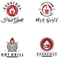 semplice barbecue Vintage ▾ caldo griglia, con attraversato fiamme e spatola. logo per ristorante, distintivo, bar e bar.vettore vettore