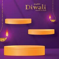 Diwali o Deepavali 3d podio il giro palcoscenico stile per il indiano Festival di luci vettore