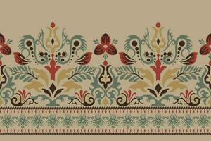 ikat floreale paisley ricamo su Marrone sfondo.ikat etnico orientale modello tradizionale.azteco stile astratto vettore illustrazione.disegno per trama, tessuto, abbigliamento, avvolgimento, decorazione, pareo, sciarpa