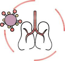 piatto stile virus infezione nel polmoni icona o simbolo per assistenza sanitaria. vettore