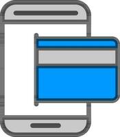 in linea i soldi pagamento con credito carta a partire dal smartphone icona nel grigio e blu colore. vettore
