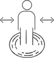 nero linea arte illustrazione di uomo in piedi su cerchio sfondo per sociale distanziamento. vettore