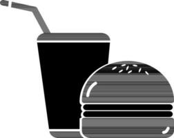 nero e bianca veloce cibo icona nel piatto stile. vettore