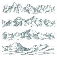 montagne paesaggio incisione. Vintage ▾ mano disegnato schizzo di escursioni a piedi o arrampicata su montagna. natura Highlands vettore illustrazione