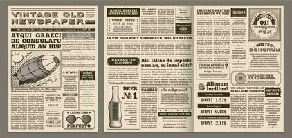 Vintage ▾ giornale modello. retrò giornali pagina, vecchio notizia titolo e rivista pagine griglia vettore illustrazione disposizione