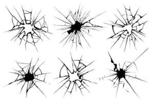 Cracked bicchiere. rotto finestra, distrutto vetroso superficie e rompere parabrezza bicchiere struttura silhouette vettore illustrazione impostato