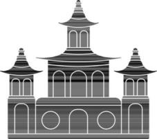 nero e bianca Cinese pagoda edificio nel piatto stile. vettore