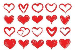 grunge cuori. mano disegnato rosso cuore, innamorati Amati San Valentino e disegno grungy san valentino giorno saluto carta isolato vettore impostato
