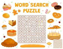 pane, forno, confetteria, parola ricerca puzzle vettore