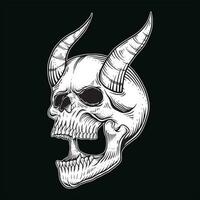 buio arte Gotico cranio demone corno Vintage ▾ tatuaggio ossatura nel mano disegno stile vettore