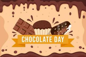mondo cioccolato giorno sfondo illustrazione con cioccolato sbarra, torta e cioccolato ghiaccio crema vettore