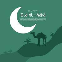 eid al-Adha celebrazione. saluto carta con sacrificale agnello e mezzaluna Luna su nuvoloso notte sfondo. vettore illustrazione.