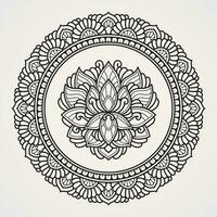 loto fiore mandala modello con tradizionale ornamento confine. adatto per henné, tatuaggi, fotografie, colorazione libri. Islam, indù, buddha, India, Pakistan, Cinese, arabo vettore