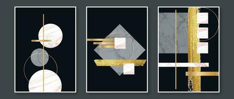 astratto geometrico parete arte sfondo vettore. impostato di moderno parete decorazione con forme, cerchio, quadrato, linee, oro, marmo struttura. di moda sfondo illustrazione per interno, Stampa, coperchio. vettore