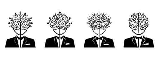 uomini nel valigia con un' cervello su il suo testa. cervello logo concetto. vettore