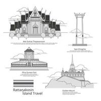 bangkok viaggio stile di disegno illustrazione vettoriale set
