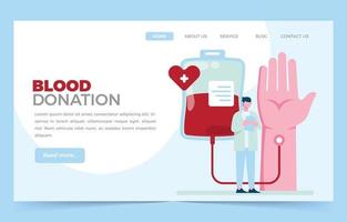 pagina di destinazione della donazione di sangue con medico e donatore di sangue vettore