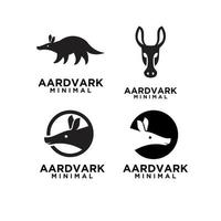 imposta la progettazione dell'illustrazione dell'icona di logo di vettore del nero di aardvark minimo