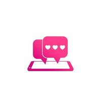 app di incontri o icona di chat di amore con smart phone vettore