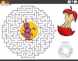 gioco educativo labirinto con formica cartone animato e torsolo di mela vettore