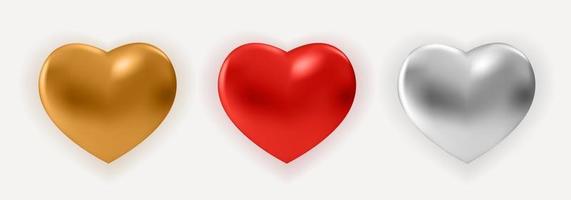 realistico cuore rosso in metallo lucido vettore