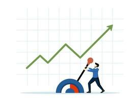 controllo azione mercato e investimento portafoglio. mutevole il direzione di il attività commerciale in direzione il obbiettivo di successo. uomo d'affari con grande leva per controllo freccia diagramma. piatto vettore illustrazione.
