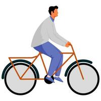 cartone animato giovane uomo equitazione bicicletta su bianca sfondo. vettore