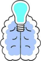 blu leggero lampadina con cervello icona nel piatto stile. vettore