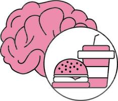 rosa e bianca veloce cibo con cervello piatto icona. vettore