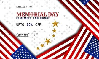 modello di banner pubblicitario di promozione di vendita di offerta speciale di sfondo del memorial day vettore