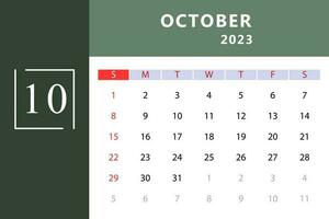 ottobre calendario modello. vettore illustrazione.