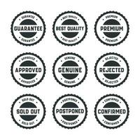 francobollo design impostato - premio qualità, garantito, approvato, venduto fuori, rimandato, confermato, genuino, originale. vettore