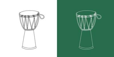 djembe disegno cartone animato stile. percussione strumento djembe clipart disegno nel lineare stile isolato su bianca e lavagna sfondo. musicale strumento clipart concetto, vettore design