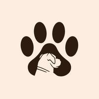 animale domestico negozio logo design con cucciolo nel il mezzo di cane zampe. animale stampino piatto vettore illustrazione.