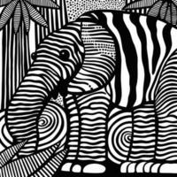 nero e bianca elefante giungla safari camuffare vettore