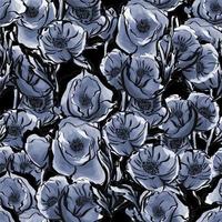 Seamless pattern di acquerelli di fiori blu su sfondo nero. motivo botanico delicato ed elegante. design per la stampa, tessuti, carta da parati, web vettore