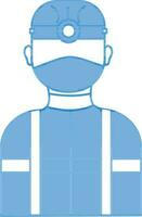 costruzione lavoratore indossare maschera icona nel blu e bianca colore. vettore