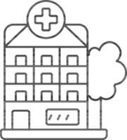 ospedale edificio con albero icona nel nero linea arte. vettore