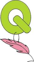 lettera q per penna d'oca icona nel verde e rosa colore. vettore