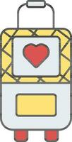 cuore forma su in viaggio Borsa icona nel giallo e rosso colore. vettore