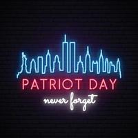 patriot day skyline di new york city con torri gemelle in stile neon vettore