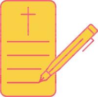 cristiano nozze modulo con penna icona nel giallo e rosso colore. vettore