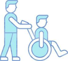 blu e bianca colore aiutante con Disabilitato uomo nel sedia a rotelle icona. vettore